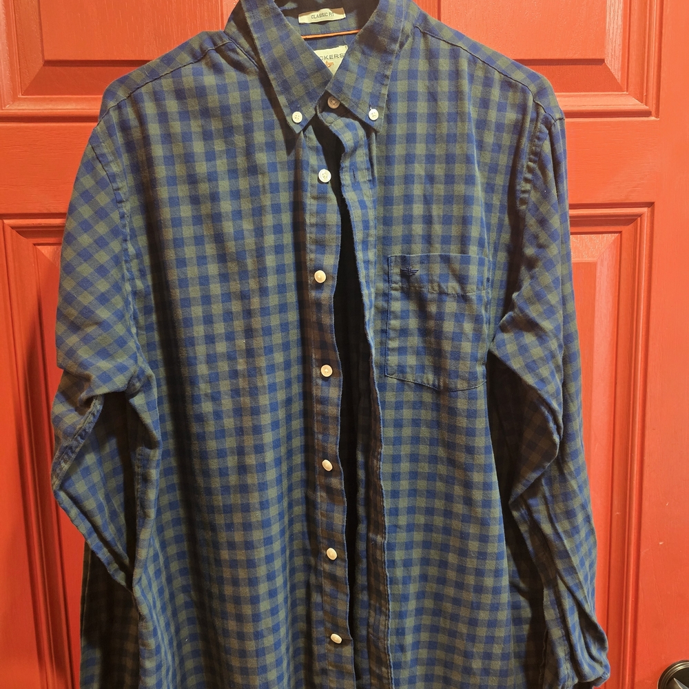 Dockers Blue and Green Check Button-Down Shirt Size Large Mens